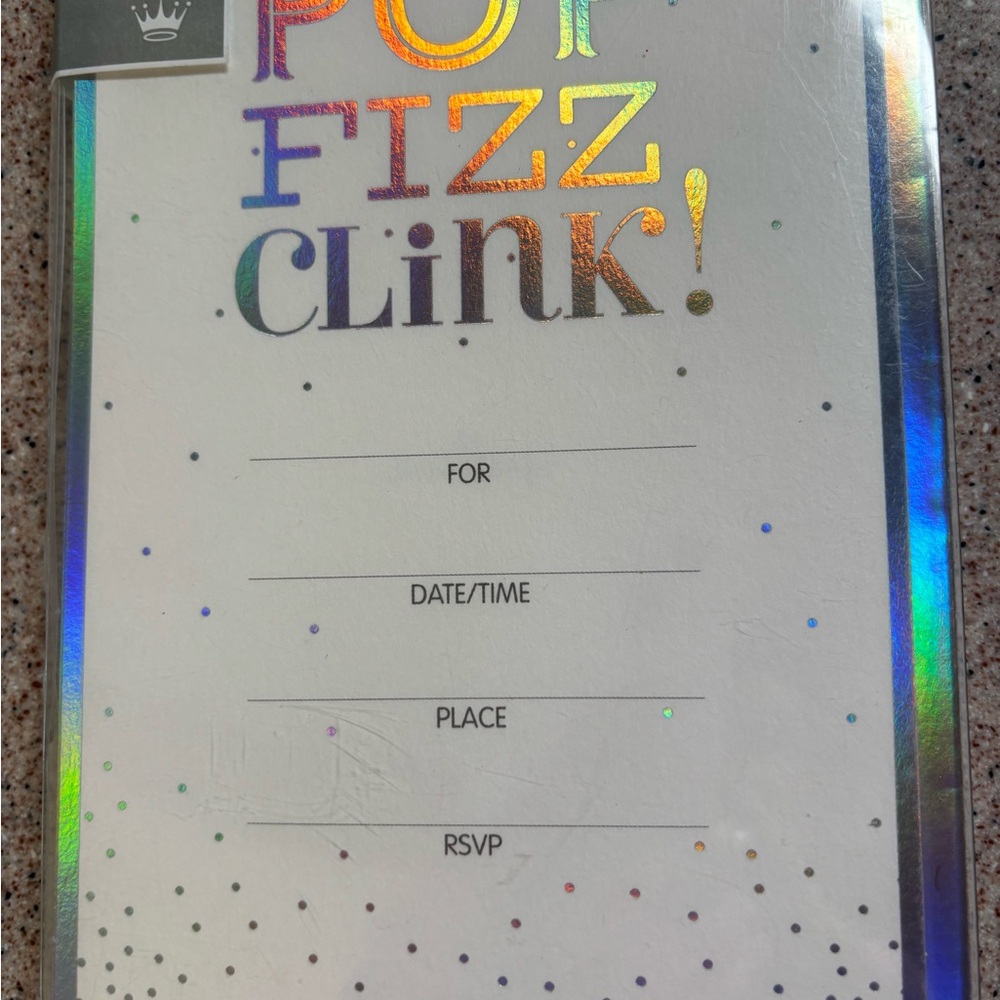 Hallmark Pop Fizz Clink Holographic Party Invites 10 & Thanksgiving cards 8 NEW